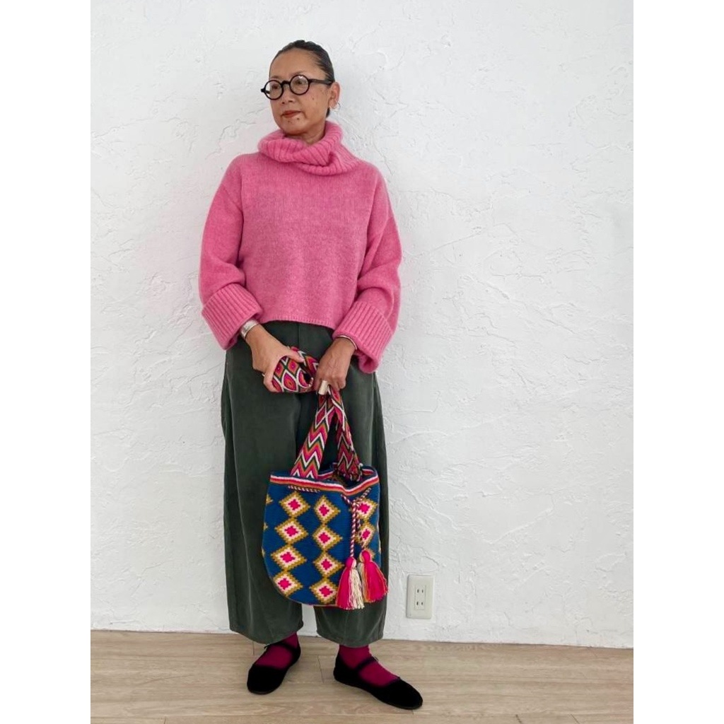 [Harriss  Keiko Okamoto] Kid mohair blend wide turtleneck pullover_Rose Pink(22)