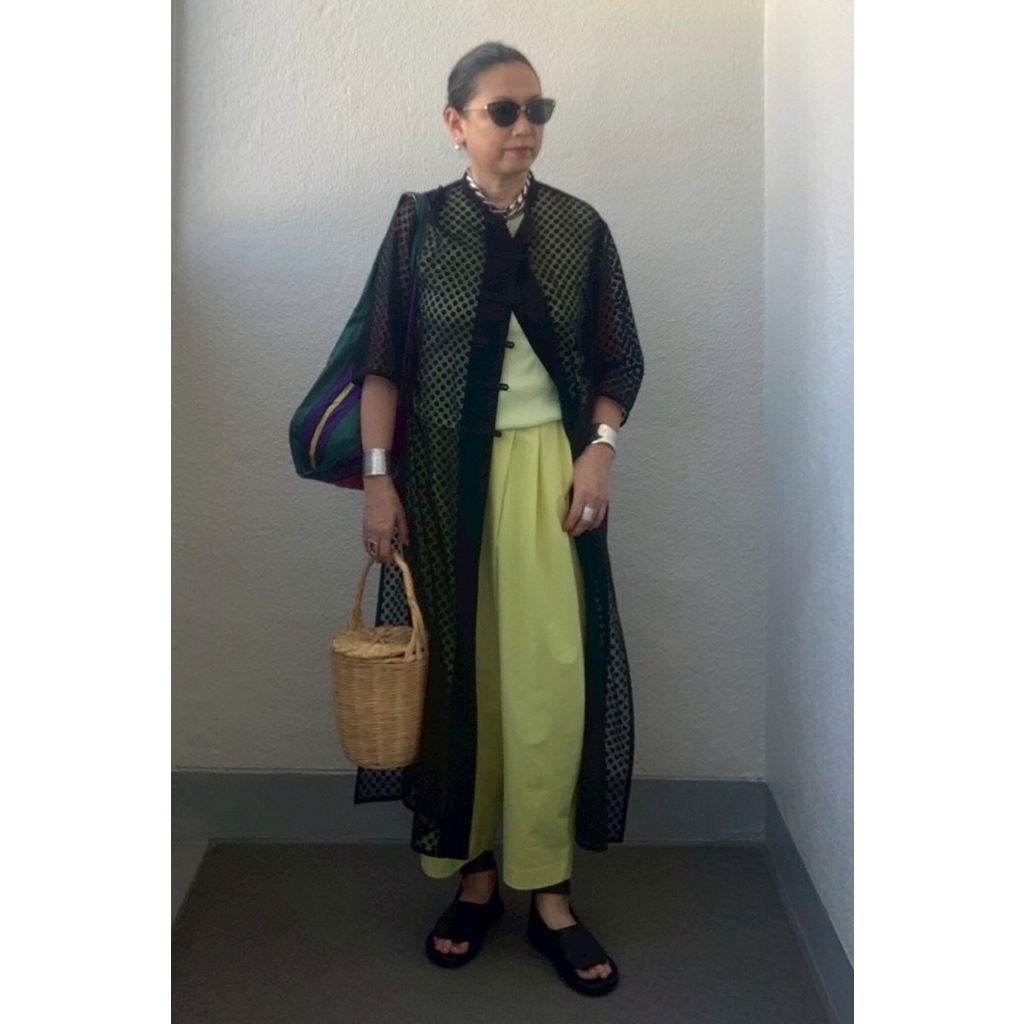 [HarrissKeiko Okamoto] Opal print long shirt dress_Black(80)