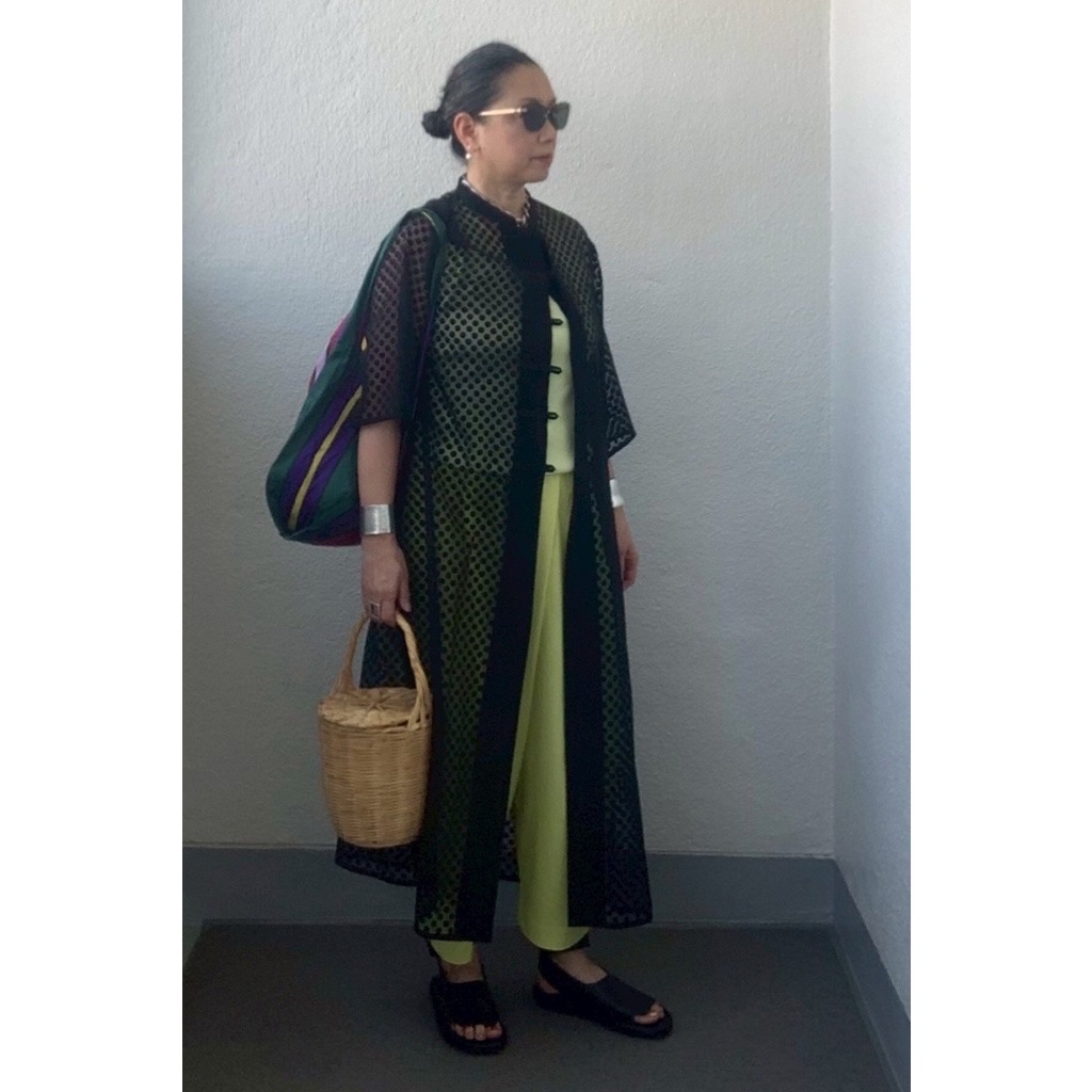 [HarrissKeiko Okamoto] Opal print long shirt dress_Black(80)