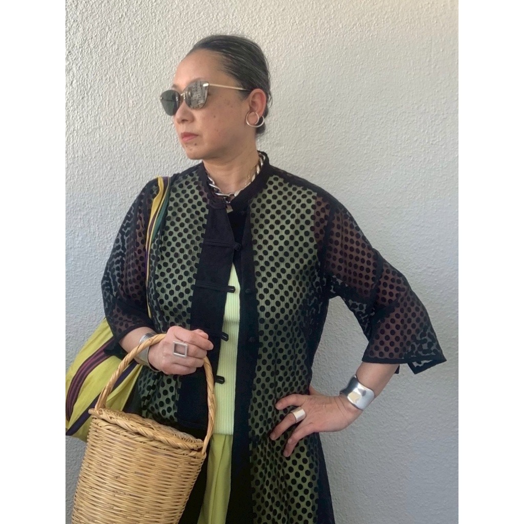 [HarrissKeiko Okamoto] Opal print long shirt dress_Black(80)