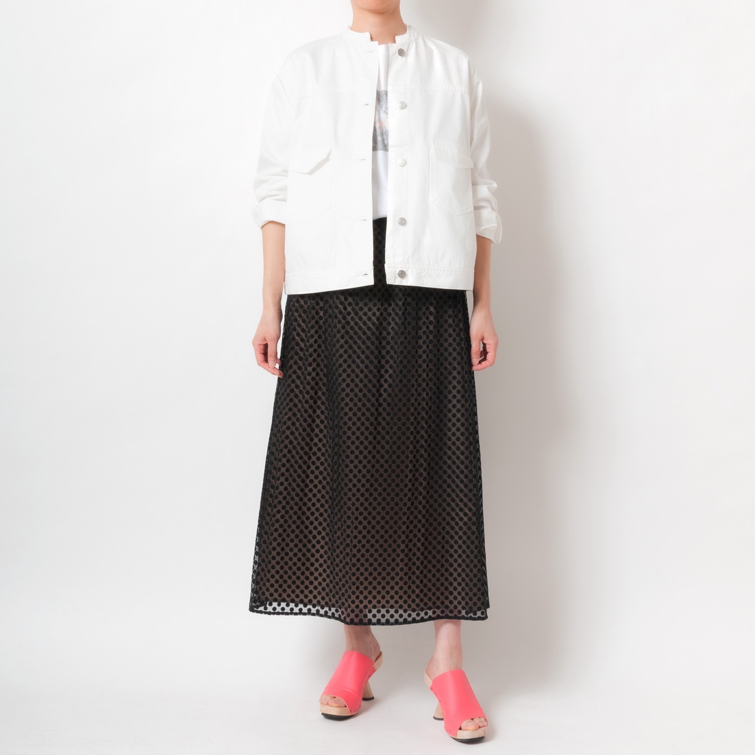 [Harriss �� Keiko Okamoto] Long skirt with opal print_Black(80)