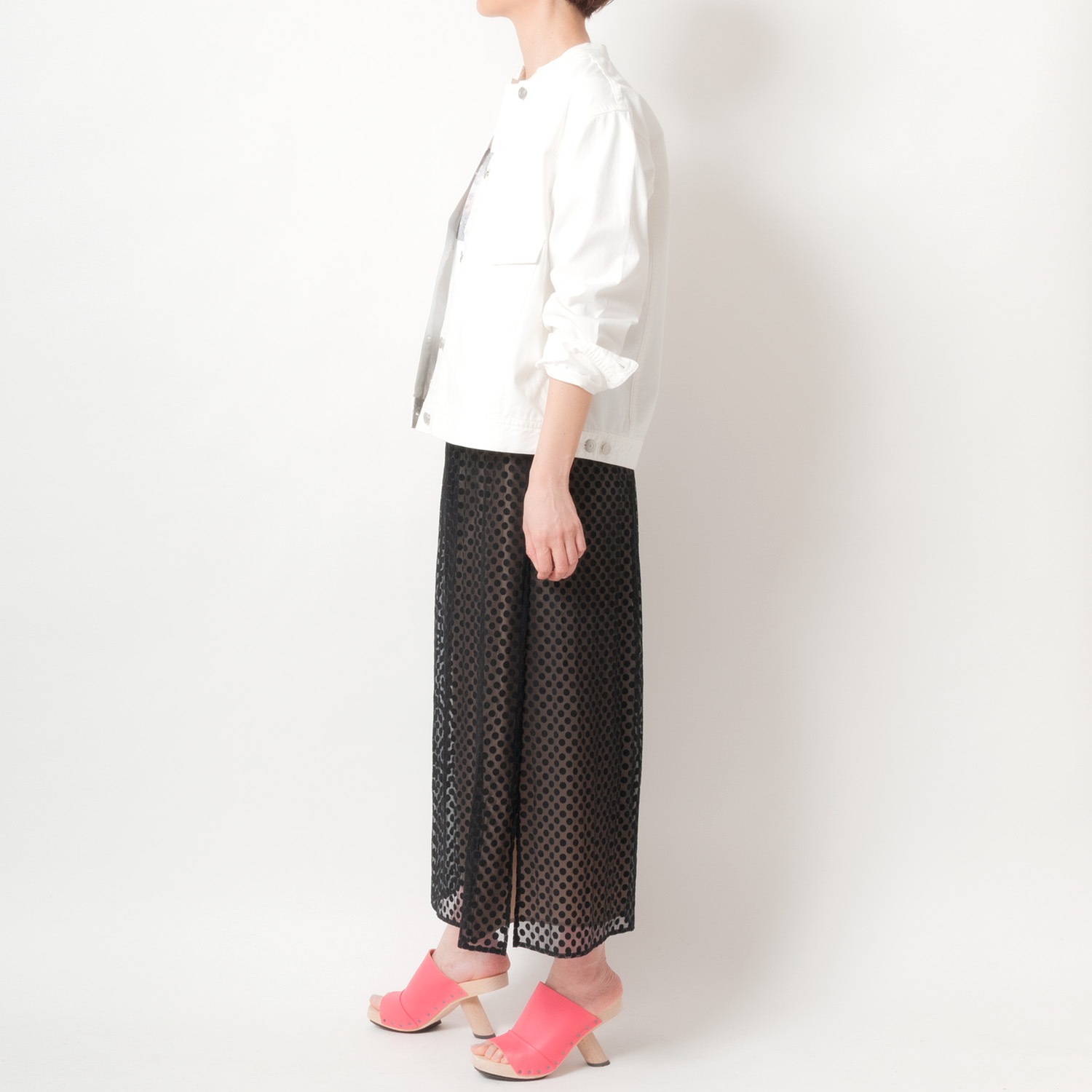 [Harriss �� Keiko Okamoto] Long skirt with opal print_Black(80)