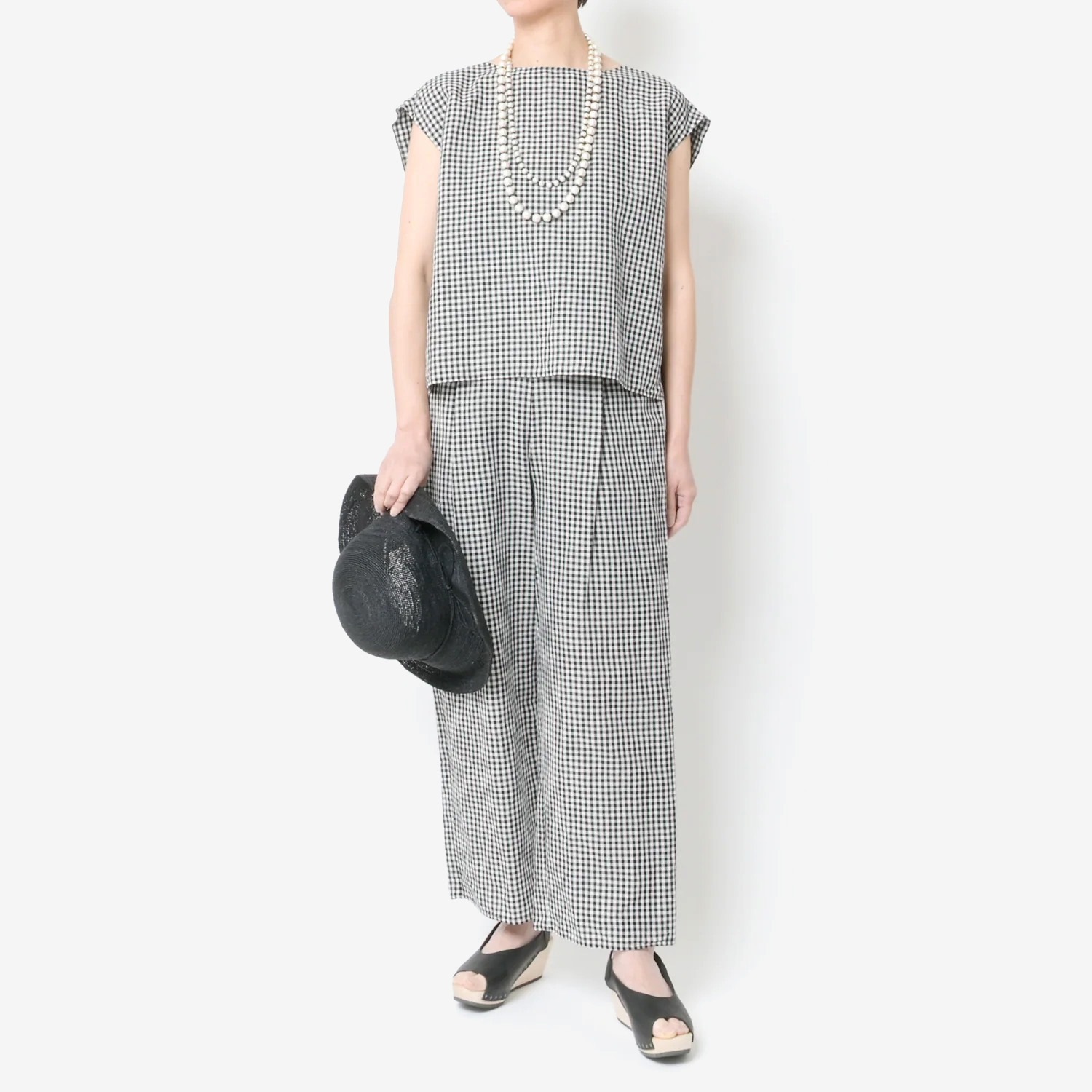 [Harriss] Hemp and cotton blend straight pants_Black(80)