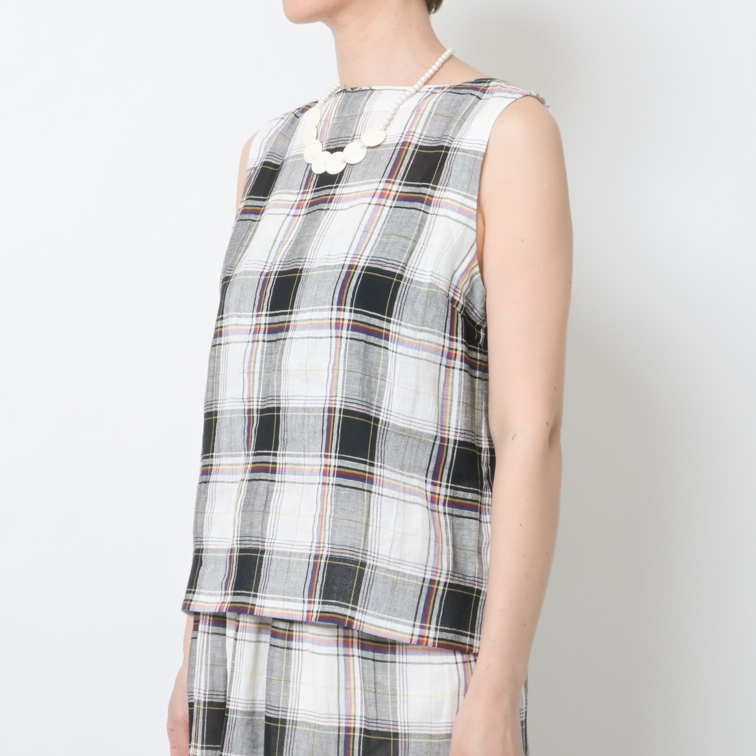 [Harriss] Tartan Check Sleeveless Blouse