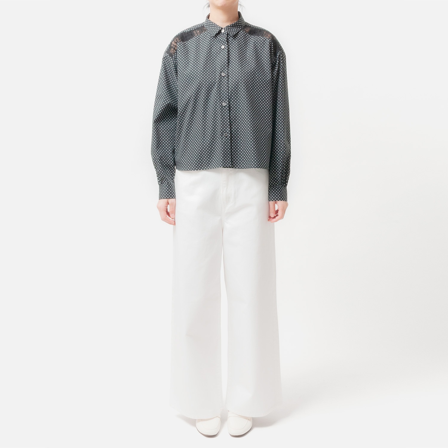 [le ciel de HARRISS] lace combination cropped shirt_Black(80)