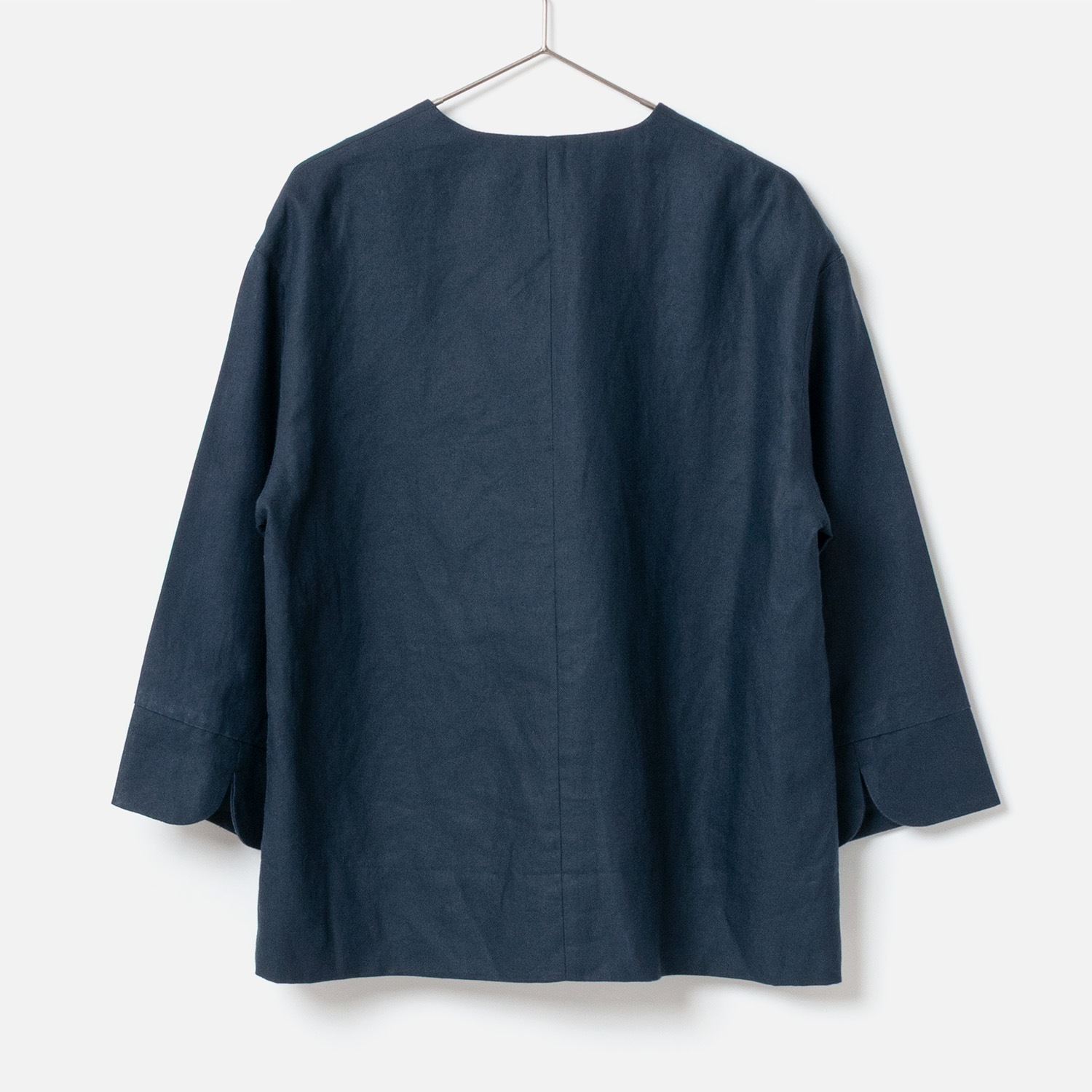 [Harriss �� Keiko Okamoto] No Collar Cardigan Blouson_Navy blue(50)