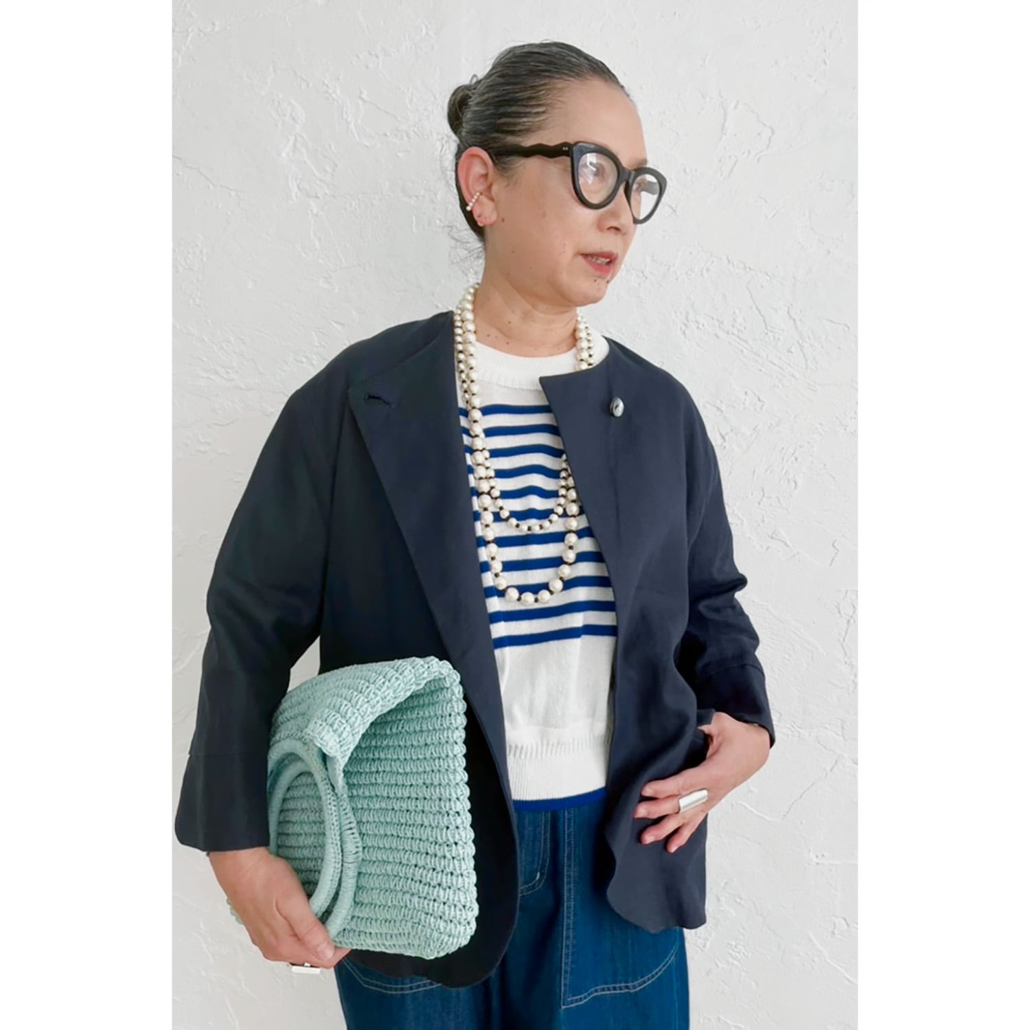 [Harriss �� Keiko Okamoto] No Collar Cardigan Blouson_Navy blue(50)