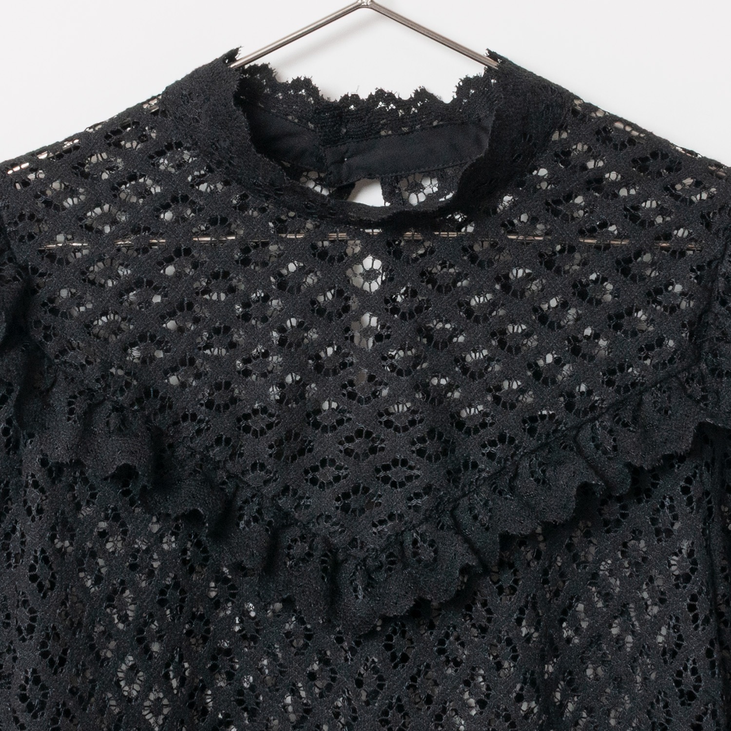 [Harriss �� Keiko Okamoto] Organic Cotton Ruffle Lace Blouse_Black(80)