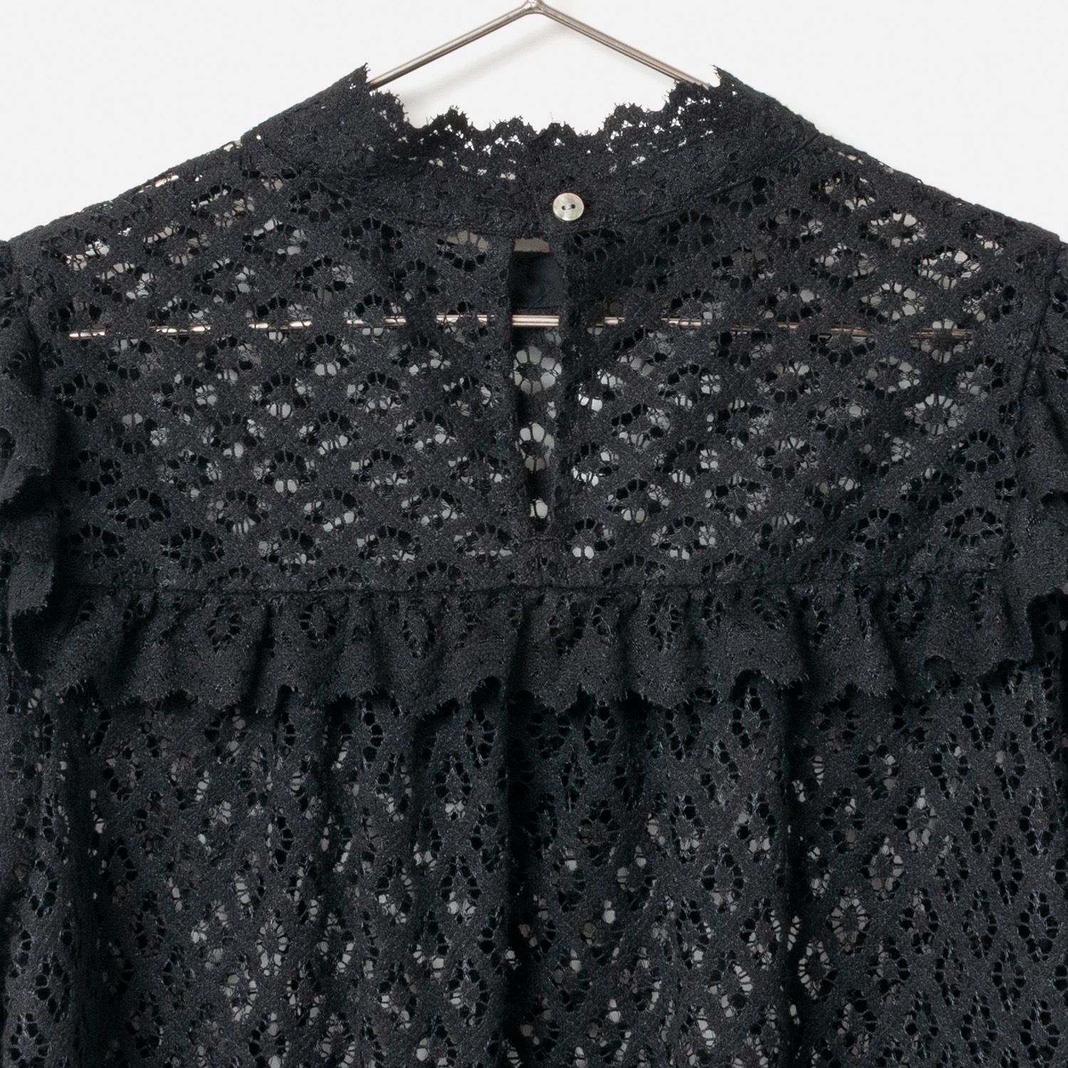 [Harriss �� Keiko Okamoto] Organic Cotton Ruffle Lace Blouse_Black(80)