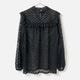 [Harriss �� Keiko Okamoto] Organic Cotton Ruffle Lace Blouse_Black(80)