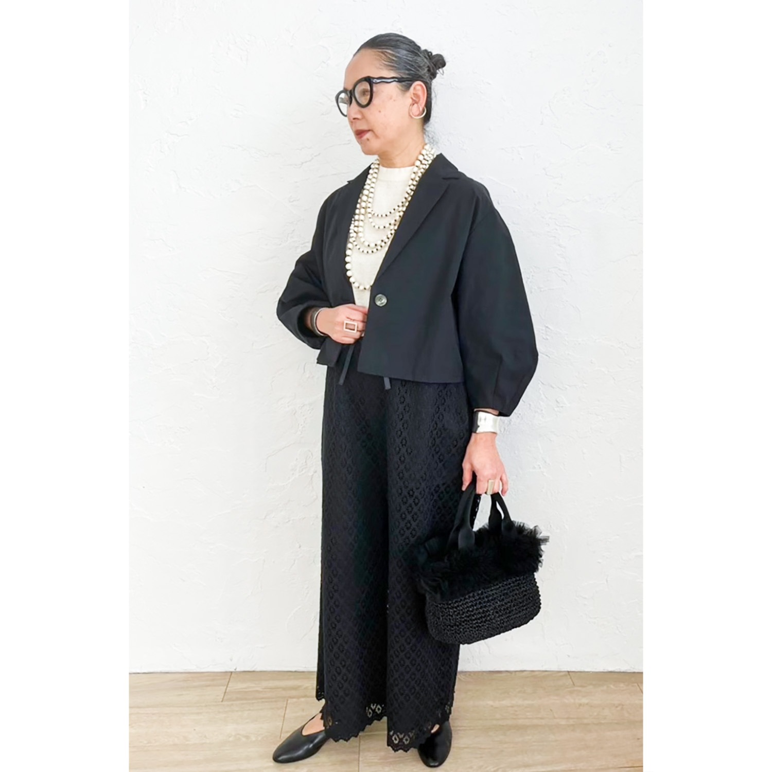 [Harriss �� Keiko Okamoto] Organic Cotton Wide Flared Pants_Black(80)