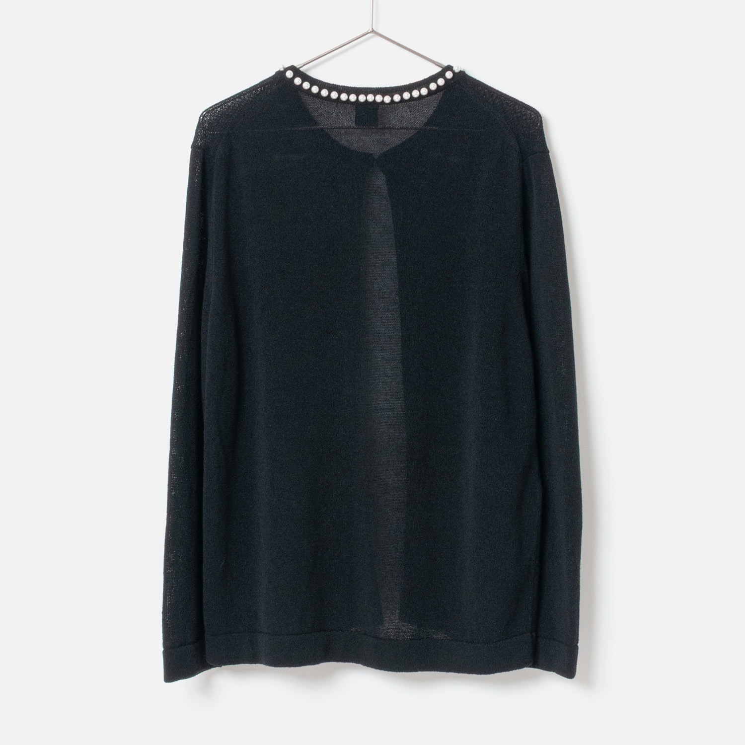 [Harriss �� Keiko Okamoto] Crew Neck Cardigan with Pearls_Black(80)