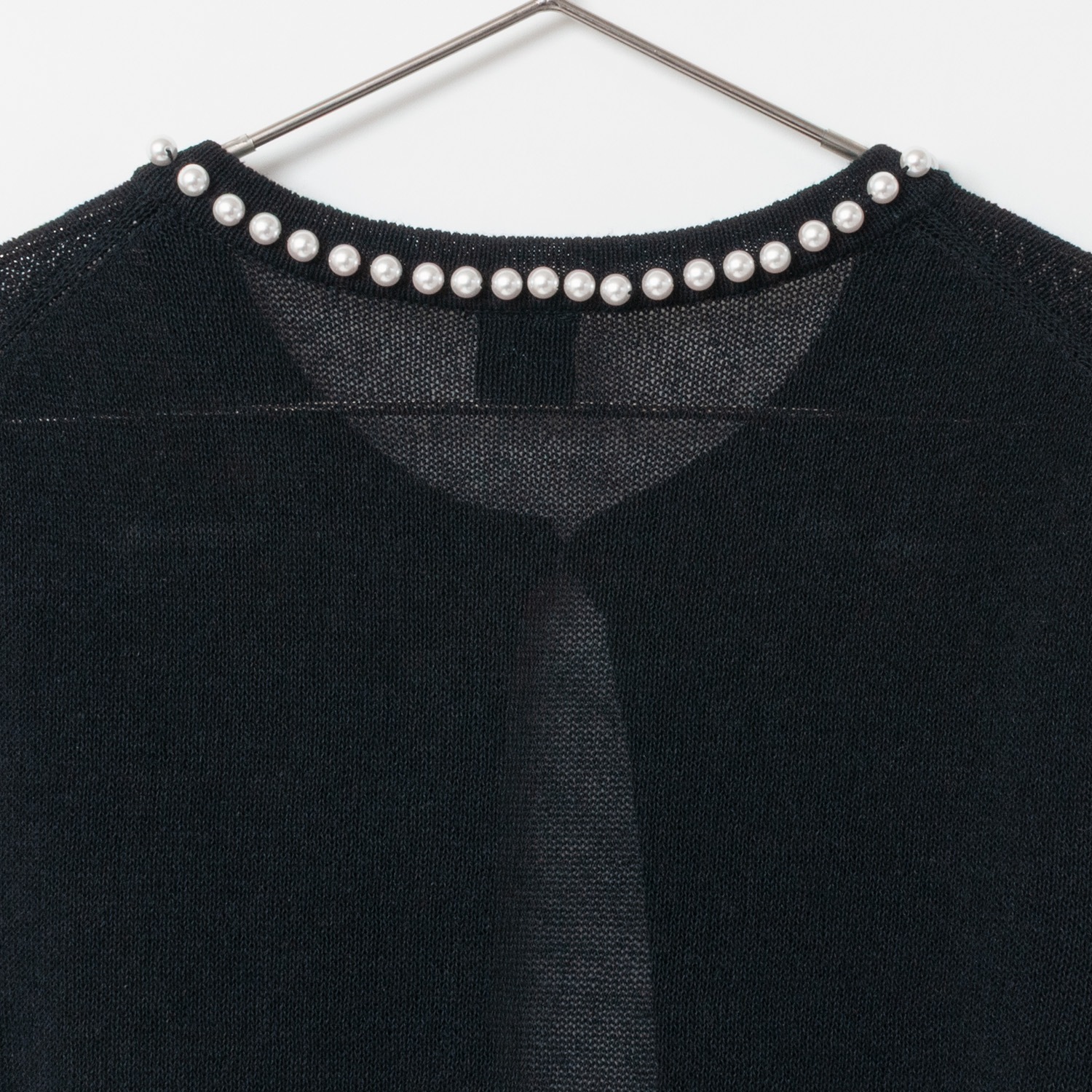 [Harriss �� Keiko Okamoto] Crew Neck Cardigan with Pearls_Black(80)