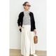 [Harriss �� Keiko Okamoto] Crew Neck Cardigan with Pearls_Black(80)
