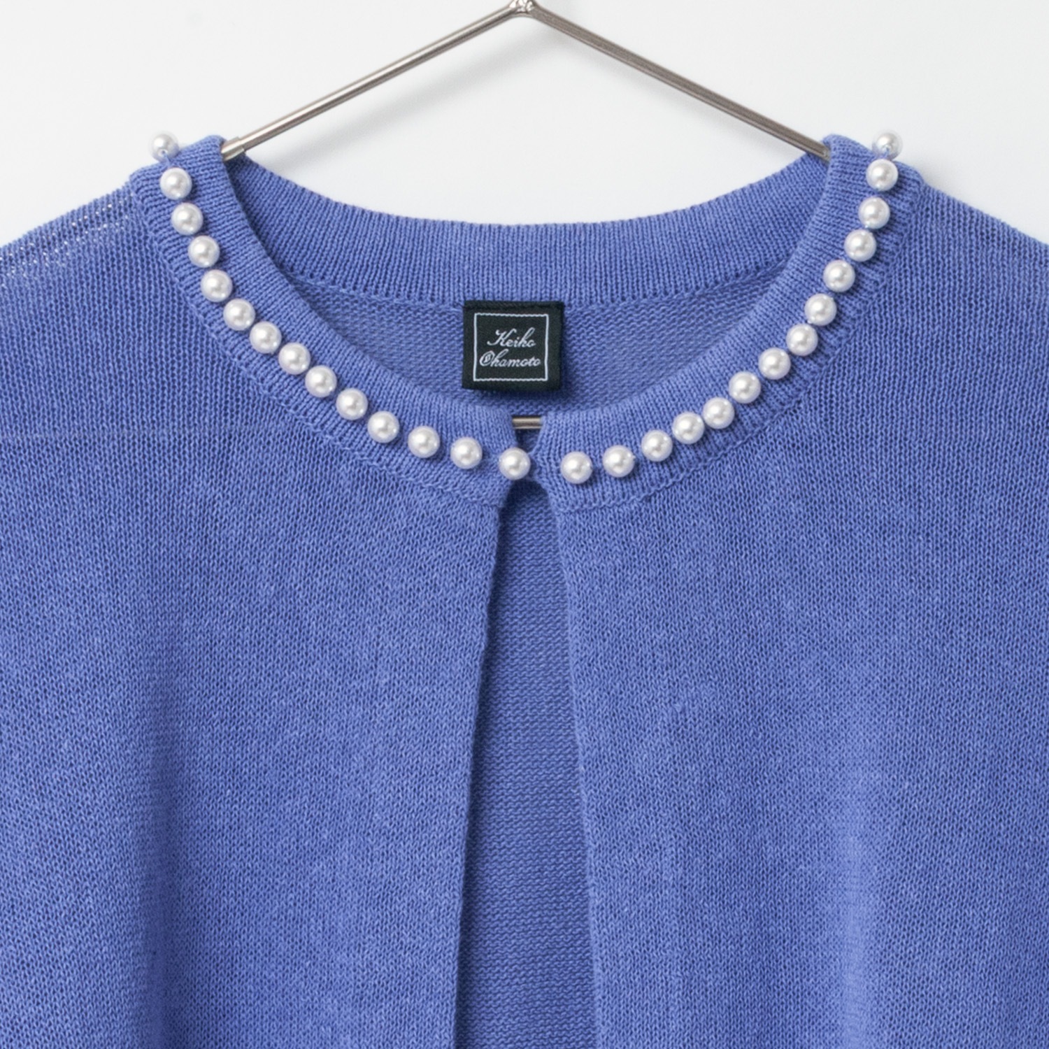 [Harriss �� Keiko Okamoto] Crew neck cardigan with pearls_Purple(41)