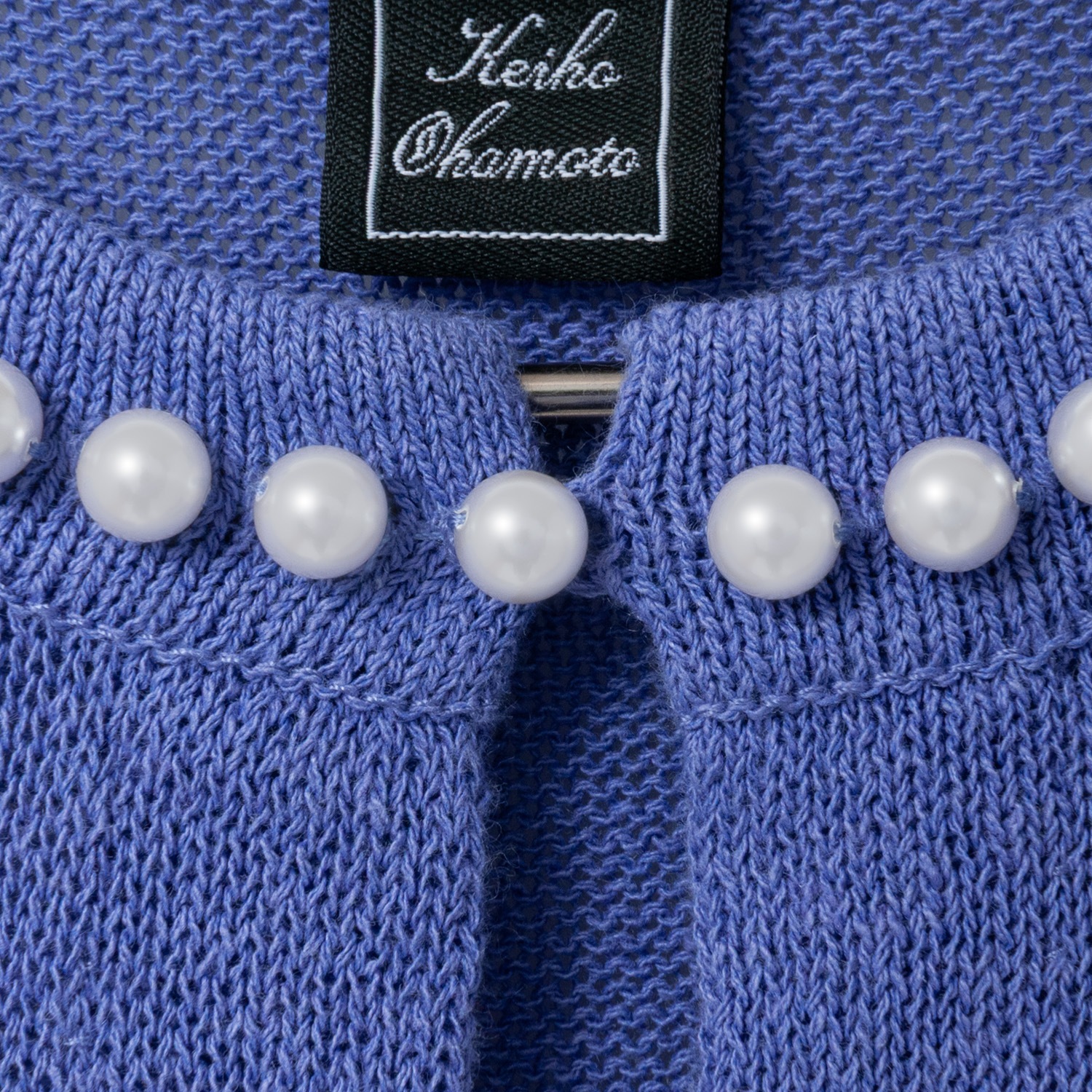 [Harriss �� Keiko Okamoto] Crew neck cardigan with pearls_Purple(41)