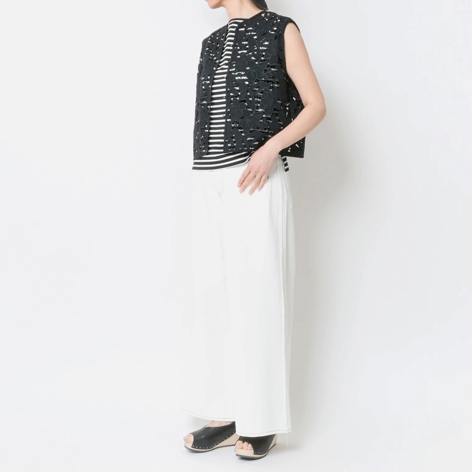 [le ciel de HARRISS] Fringe 5-Pocket Wide Pants_White(01)