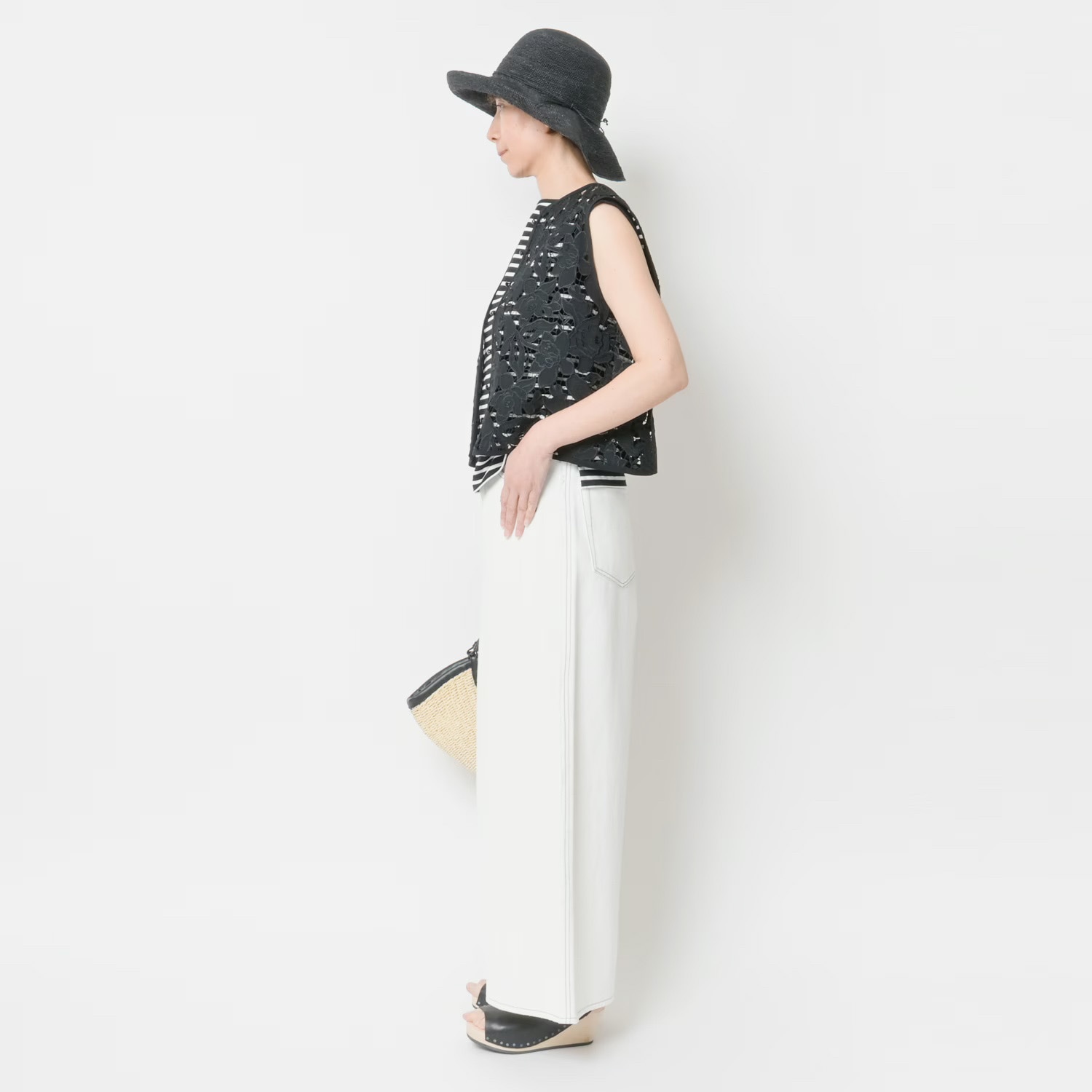 [le ciel de HARRISS] Fringe 5-Pocket Wide Pants_White(01)