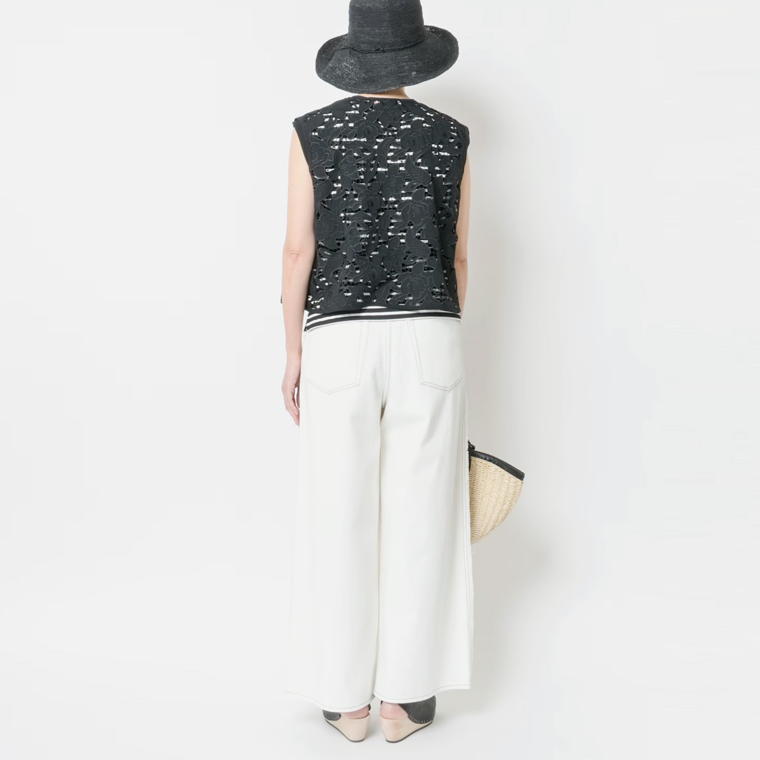 [le ciel de HARRISS] Fringe 5-Pocket Wide Pants_White(01)