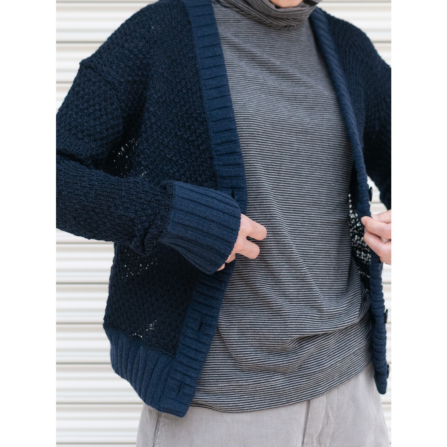 [RaPPELER] Deer slub knit cardigan_Navy blue(50)