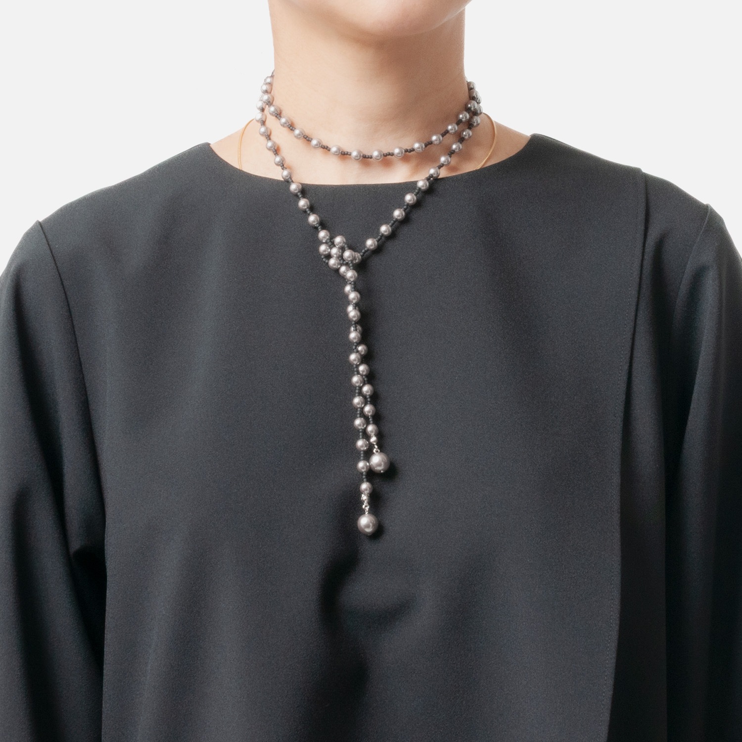[Harriss] Resin pearl lariat necklace