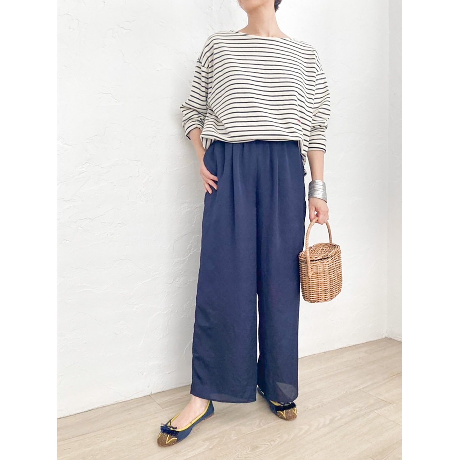 [Harriss] Waist Tuck & Gather Semi-Wide Pants