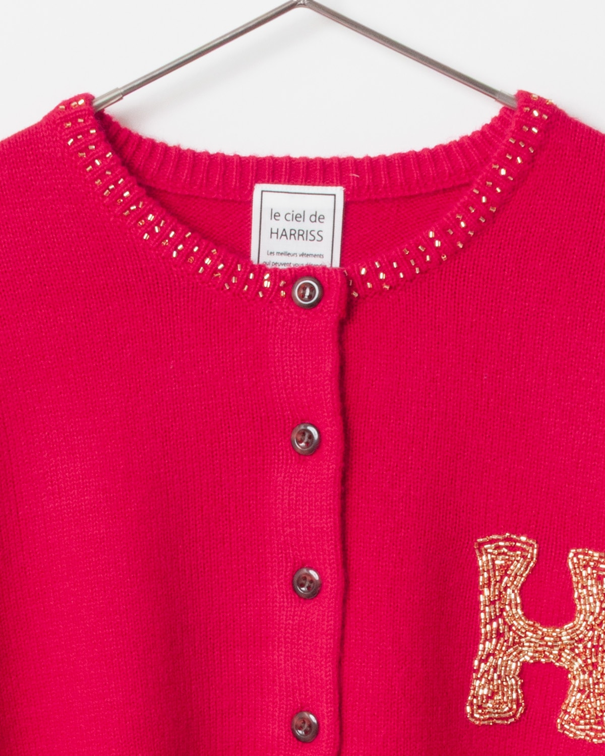 Beaded Lettered Crew Cardigan_Red(21) | KANEMAN E-STORE