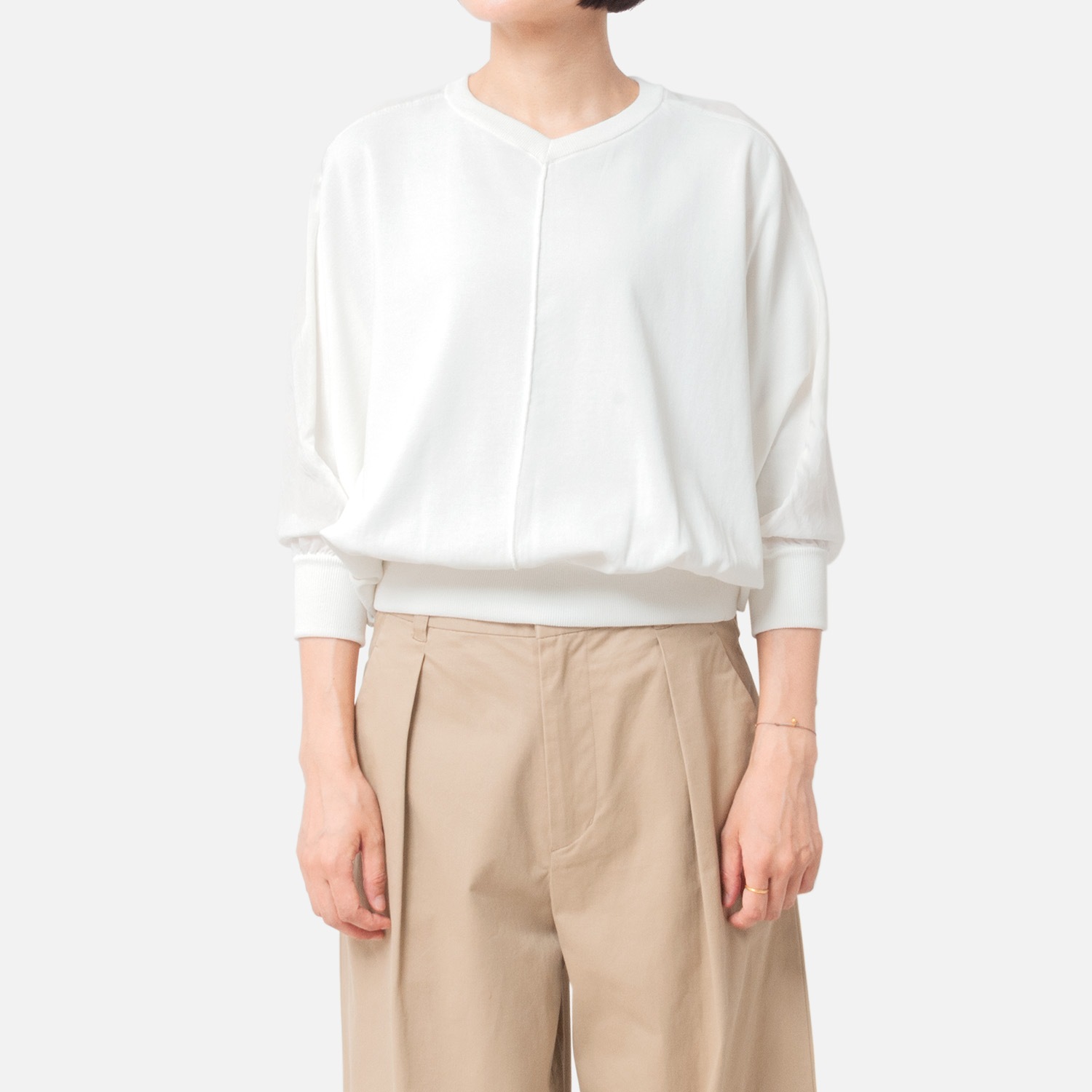 [Harriss] Woven combination 2-way knit pullover