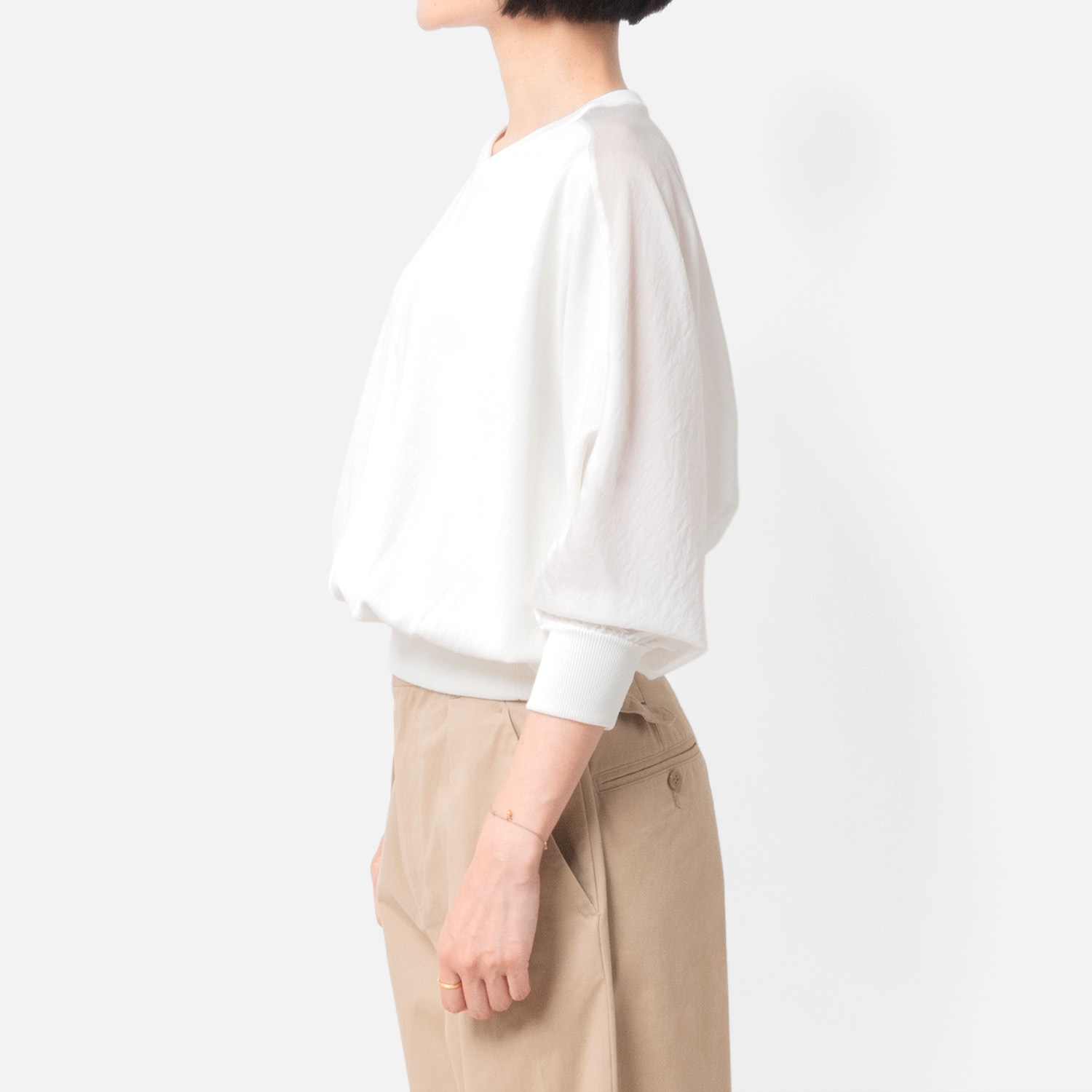 [Harriss] Woven combination 2-way knit pullover