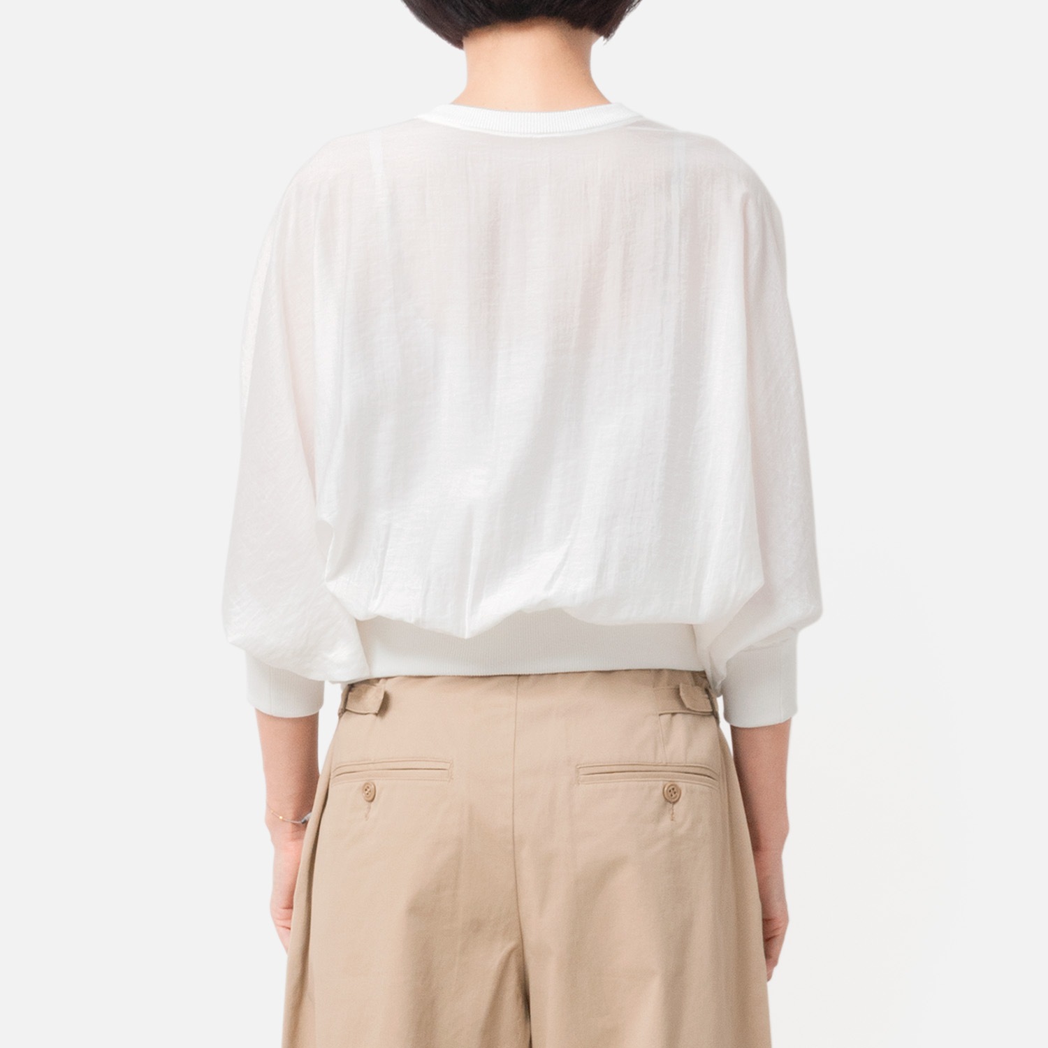 [Harriss] Woven combination 2-way knit pullover