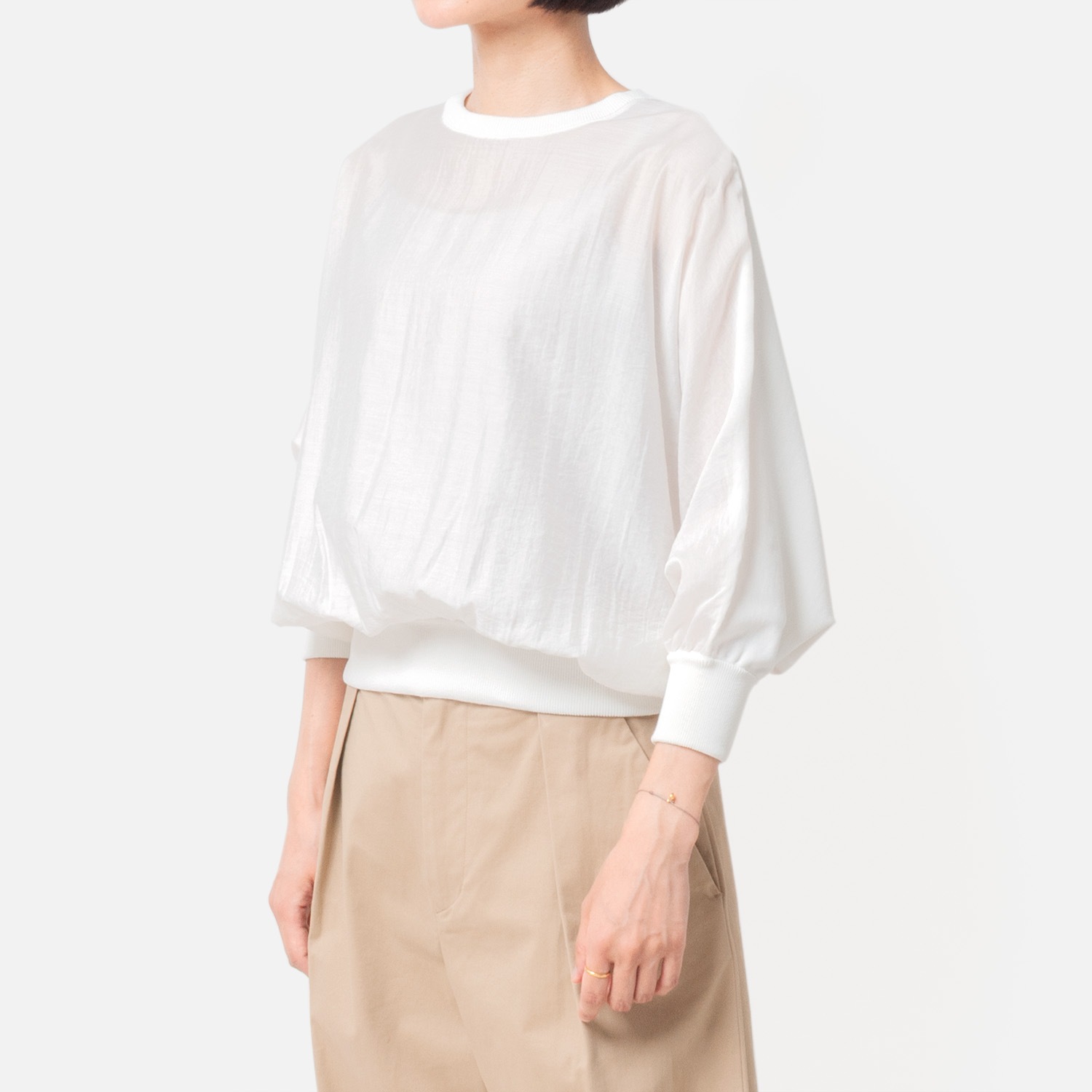 [Harriss] Woven combination 2-way knit pullover