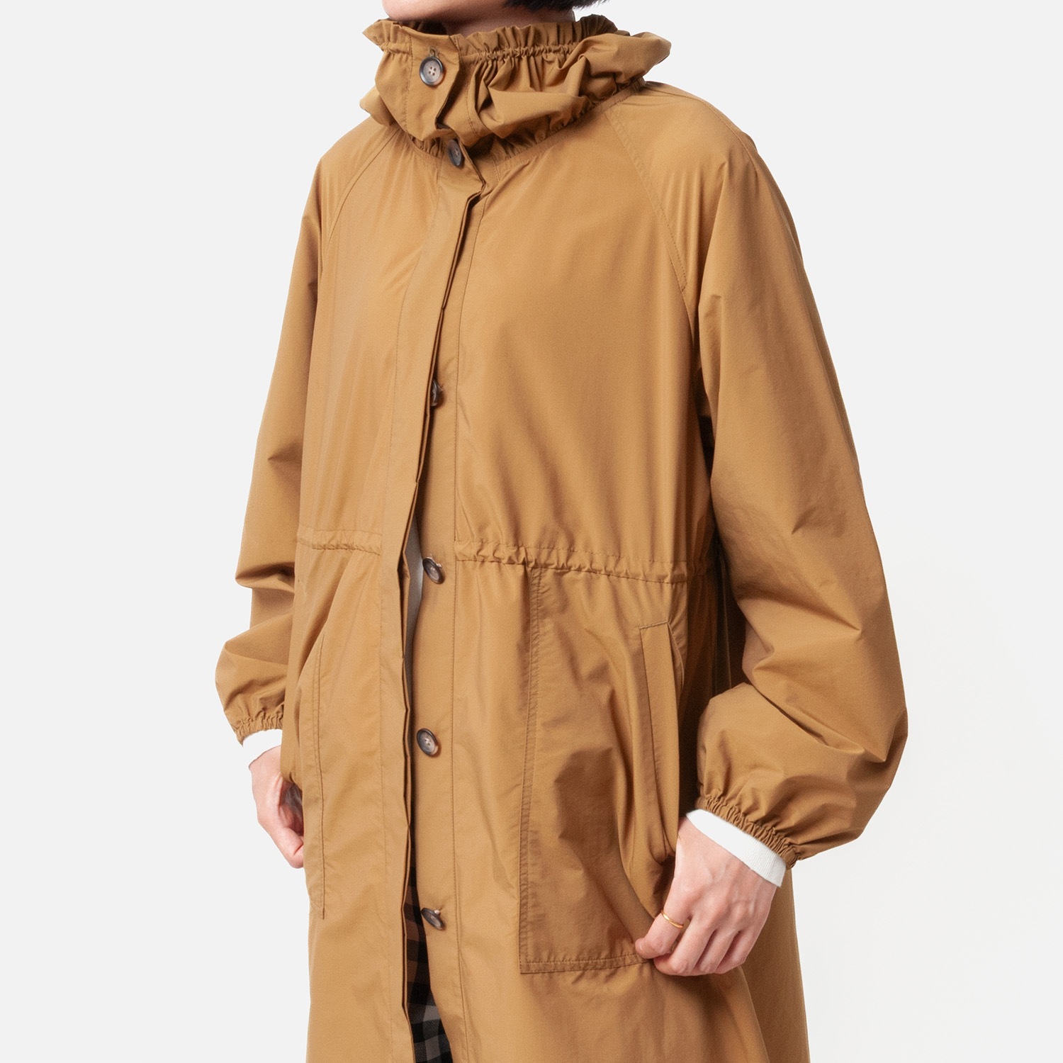 [Harriss] Gather stand collar long coat