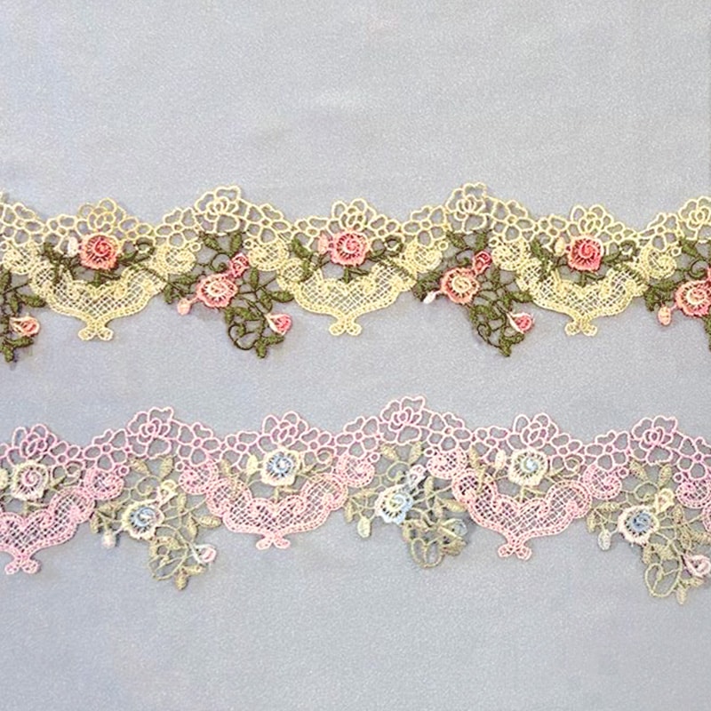 薄ピンク　刺繍紫花柄レース　　L レースフリル付き　　透け　サラサラ Amazon｜おしゃれ ピンク花柄レースカーテン 薄手 姫系 刺繍
