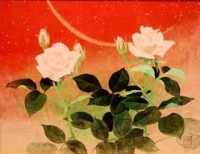 中村白玲 真作『薔薇』日展会友 金落款 署名 共シール 美術品 中村白玲 長春 [薔薇] | 掛軸(掛け軸)販売／表装ご依頼は掛軸