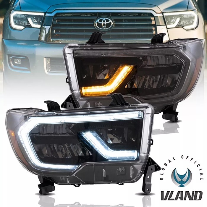 トヨタ タンドラ セコイア 08y- 日本光軸仕様 インナーブラックLEDイカリング ヘッドランプ 左右  送料無料 セコイア 2008-2021 LED ヘッドライトタンドラ 2007 2008 2009 2010 2011 2012 2013 D トヨタ