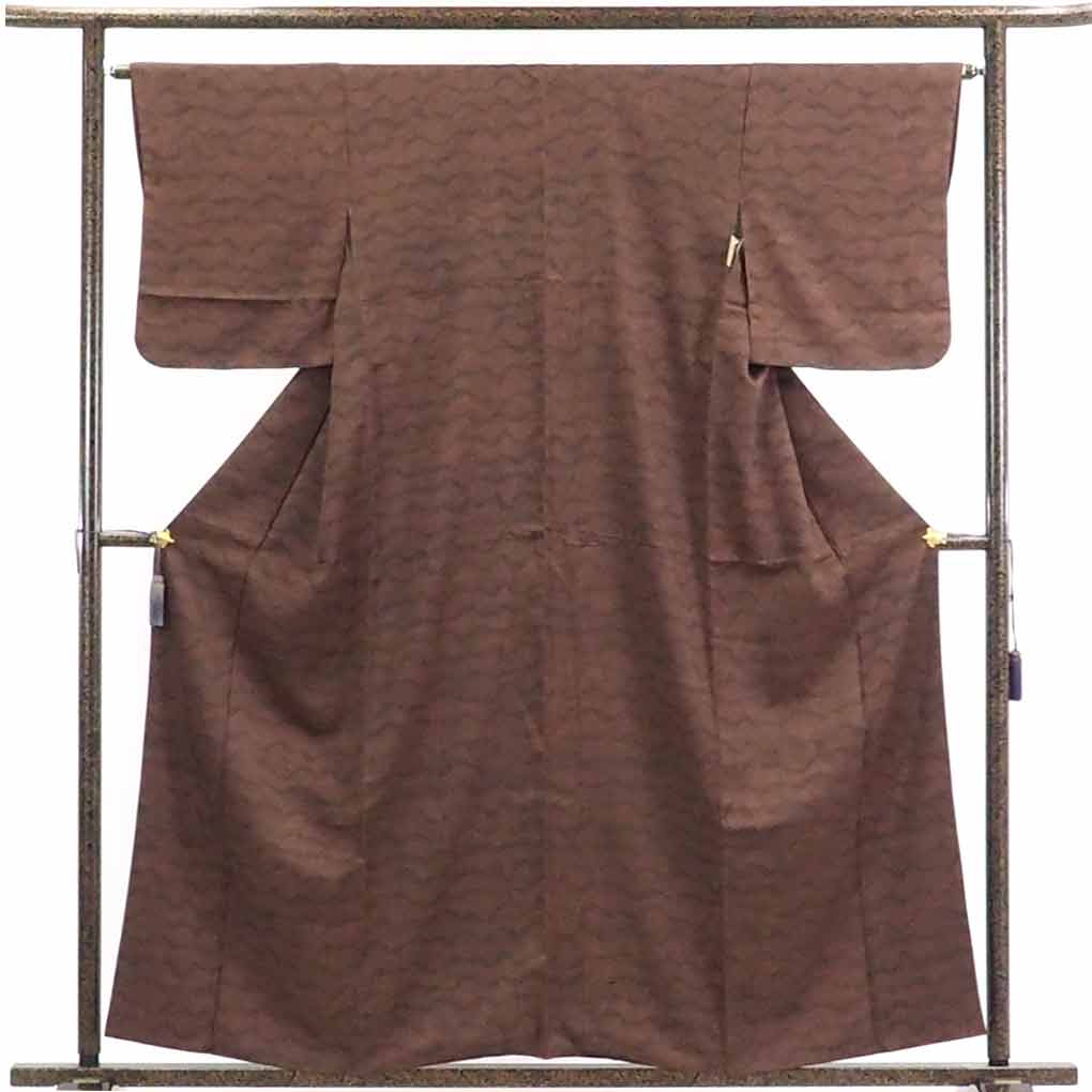 【在庫処分】リサイクル着物 小紋正絹茶色地袷小紋着物レディース【裄Mサイズ】（古着 リサイクル品 小紋 ）【ランクA】