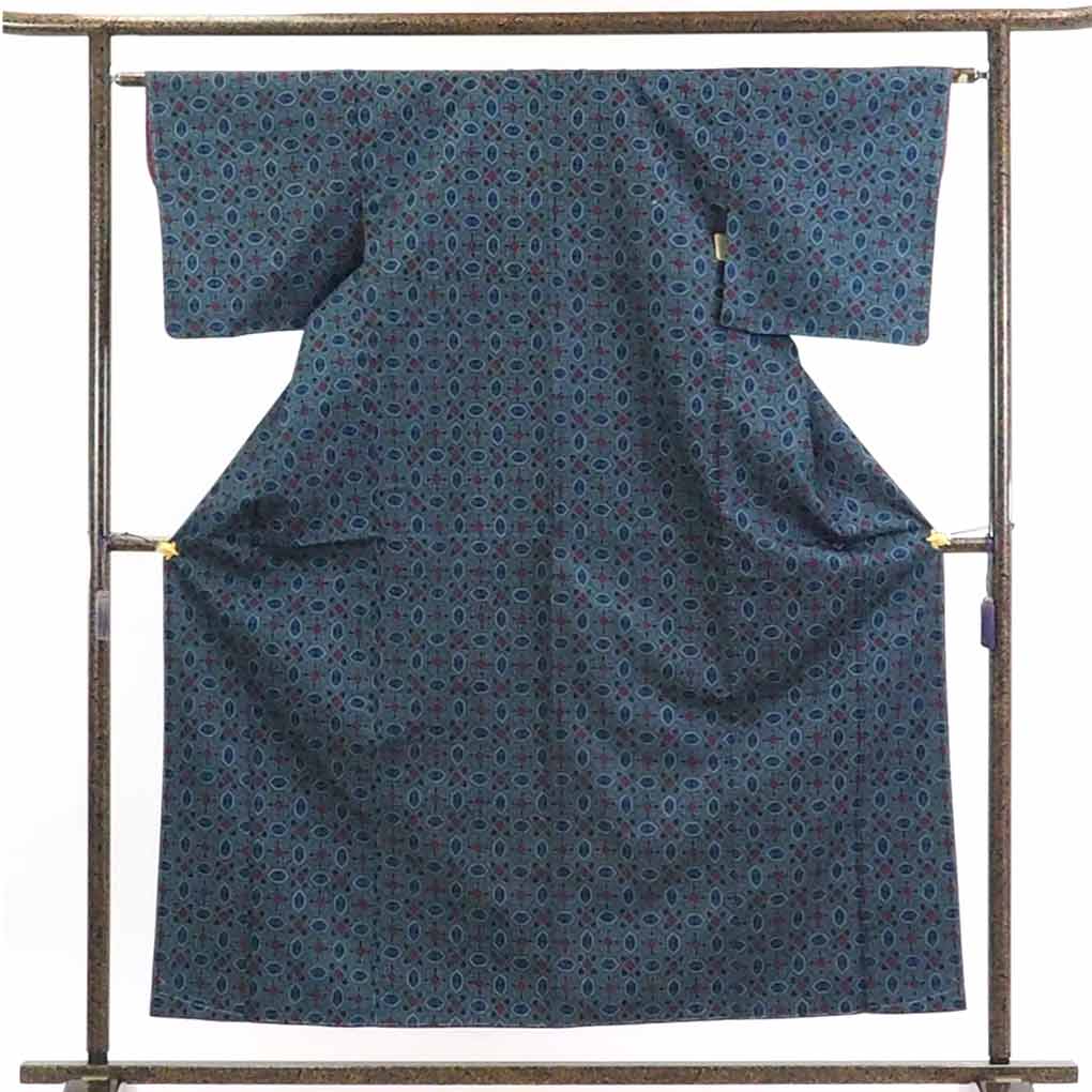 【在庫処分】リサイクル着物 紬正絹紺地袷紬着物未使用品レディース【裄Mサイズ】【ランクS】