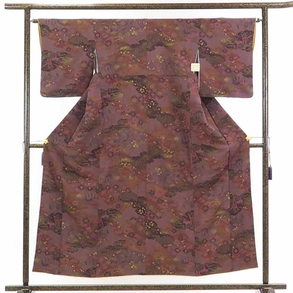 【在庫処分】リサイクル着物 小紋正絹茶紫地袷小紋着物レディース【裄Mサイズ】【ランクA】