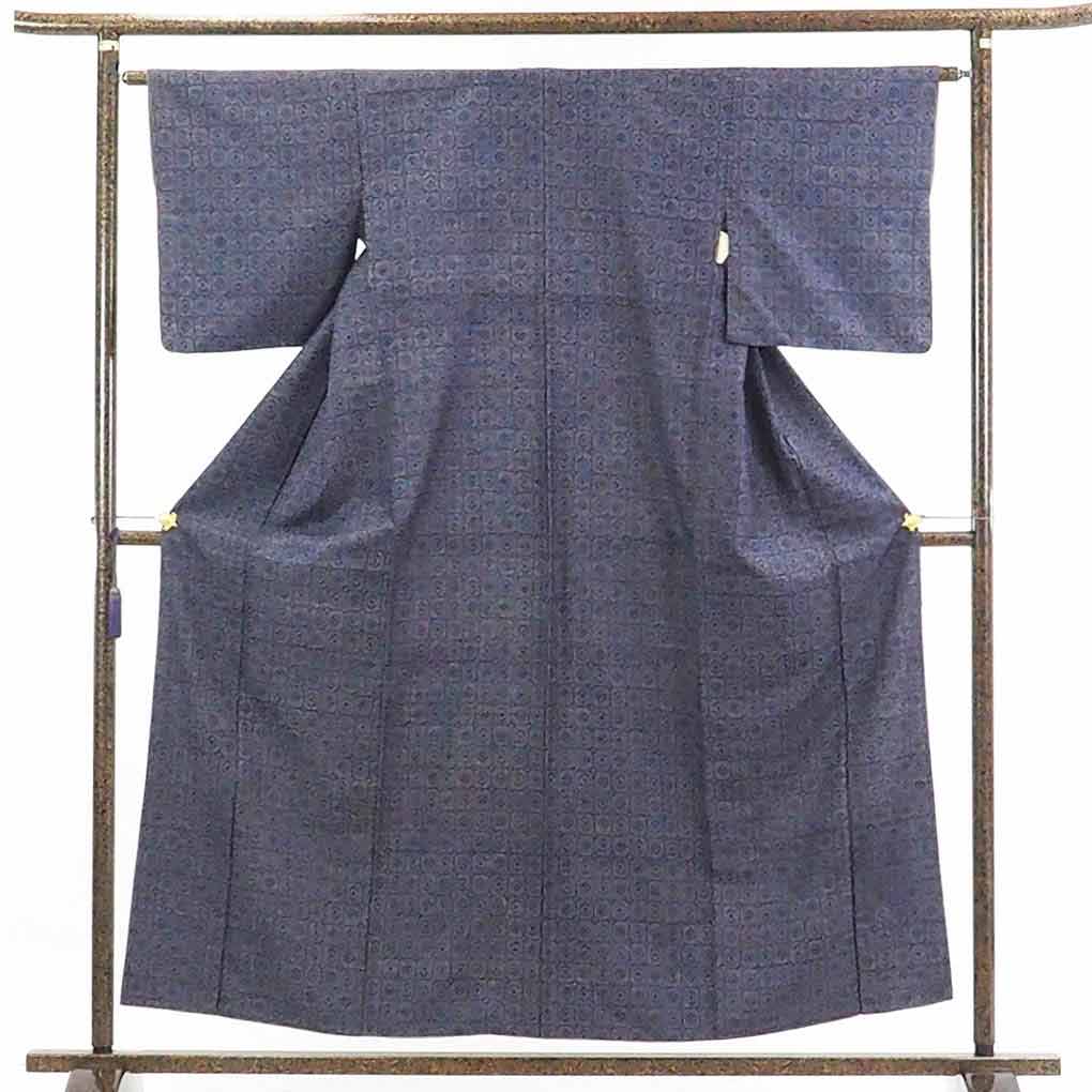 【在庫処分】リサイクル着物 紬正絹紫地白絣袷真綿紬着物レディース【裄Mサイズ】【ランクA】