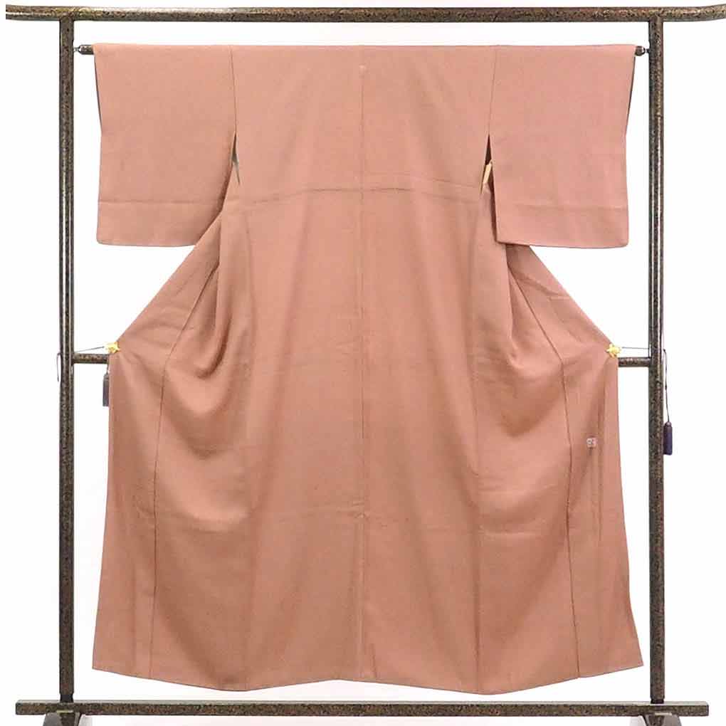 【在庫処分】リサイクル着物 色無地正絹茶ローズ地横木瓜紋入袷色無地レディース【裄Mサイズ】【ランクB】