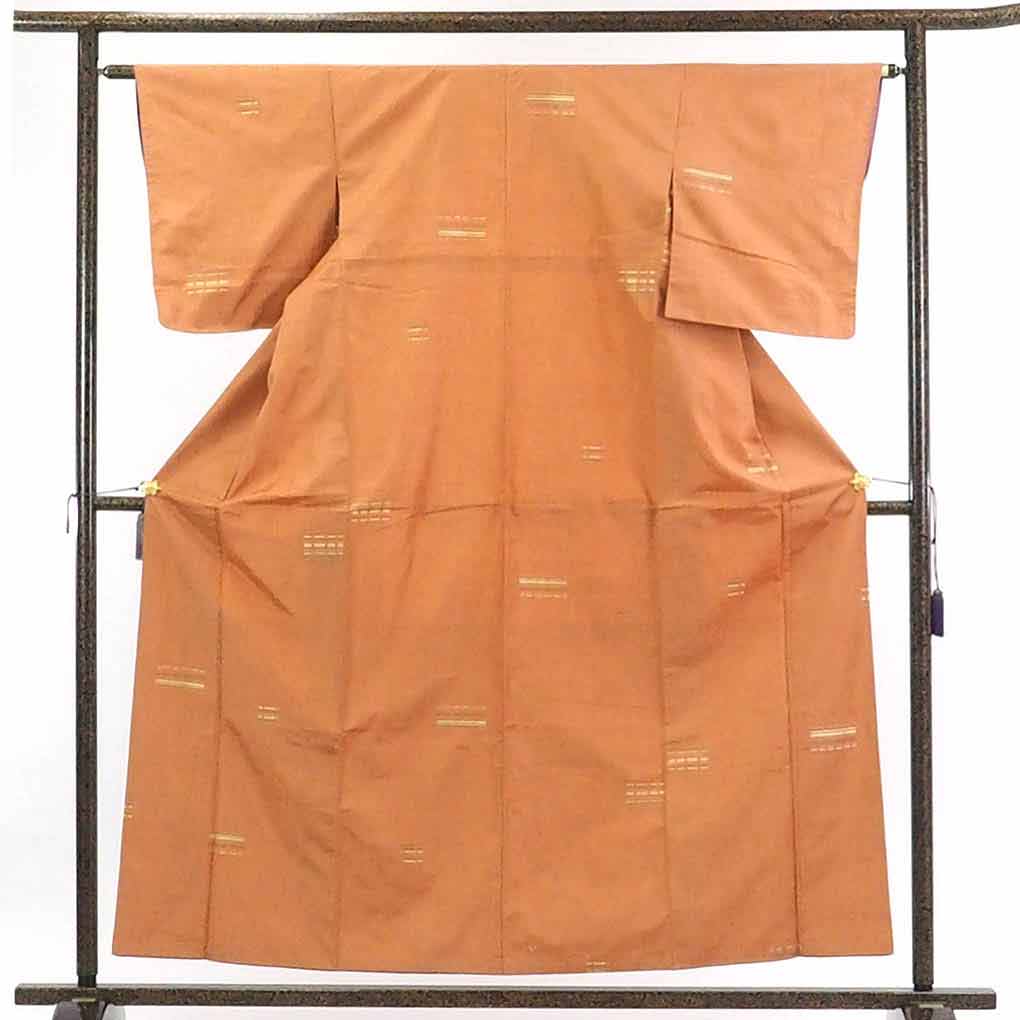 【在庫処分】リサイクル着物 紬正絹茶オレンジ地袷紬着物レディース【裄Sサイズ】【ランクA】