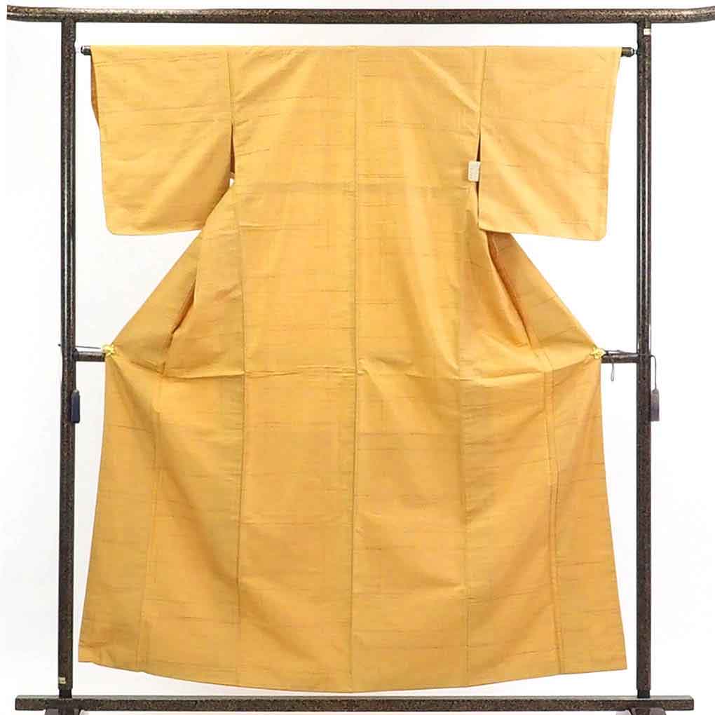 【在庫処分】リサイクル着物 紬正絹黄色地袷紬着物未使用品レディース【裄Mサイズ】【ランクB】