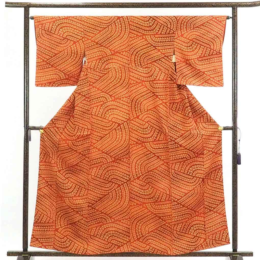 【在庫処分】リサイクル着物 小紋正絹茶色地袷小紋着物レディース【裄Mサイズ】【ランクA】