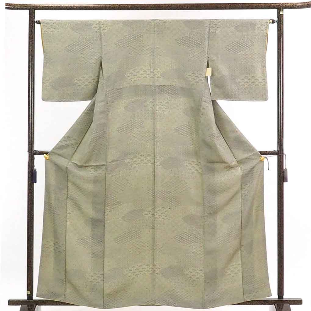 【在庫処分】リサイクル着物 小紋正絹グレー地袷小紋着物レディース【裄Mサイズ】【ランクA】