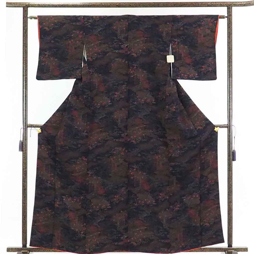 【在庫処分】リサイクル着物 小紋正絹黒地花柄袷小紋着物レディース【裄Sサイズ】身丈162cm 裄62cm 前幅23cm 後幅29cm 袖丈45cm【ランクA】