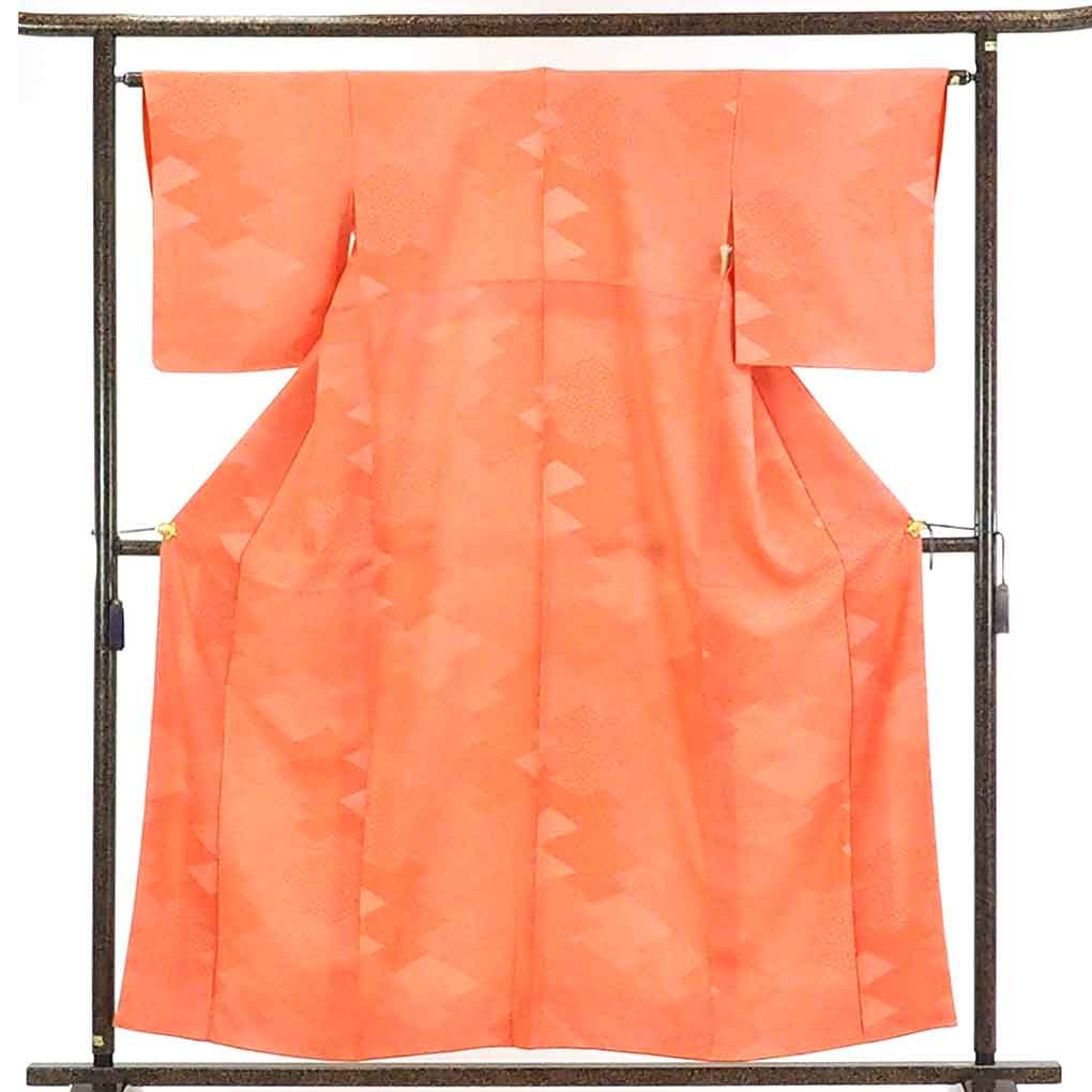 【在庫処分】リサイクル着物 小紋正絹オレンジ地袷江戸小紋着物レディース【裄Mサイズ】身丈158cm 裄63cm 前幅24cm 後幅30cm 袖丈48cm【ランクB】