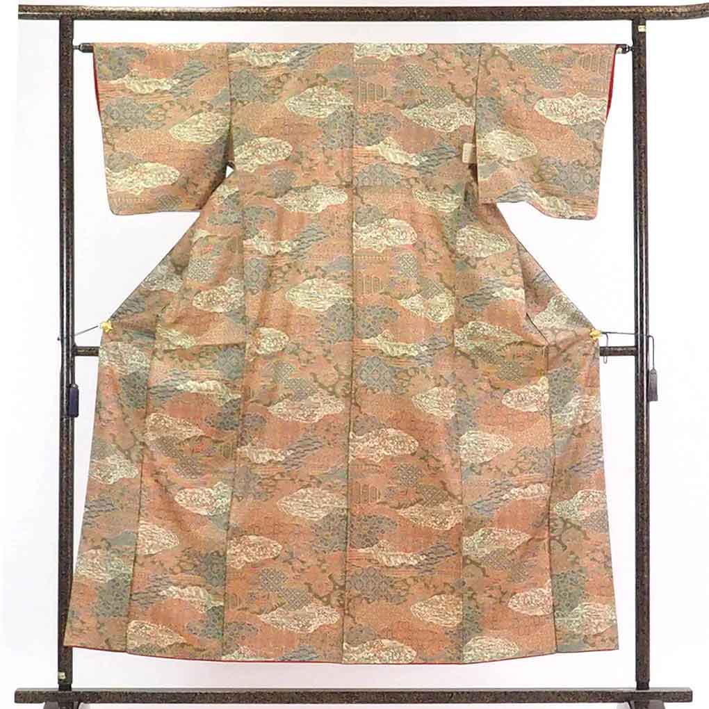 【在庫処分】リサイクル着物 小紋正絹茶ベージュ地袷小紋着物レディース【裄Mサイズ】身丈155cm 裄63cm 前幅24cm 後幅30cm 袖丈45cm【ランクA】