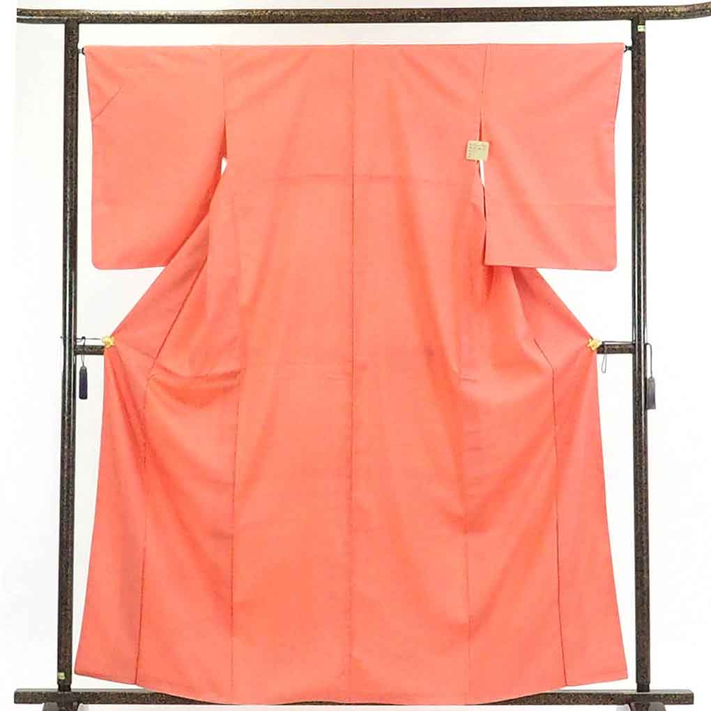 【在庫処分】リサイクル着物 小紋正絹オレンジ地袷江戸小紋着物レディース【裄Mサイズ】身丈163cm 裄66cm 前幅24cm 後幅29cm 袖丈56cm【ランクA】