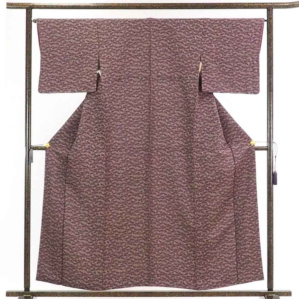 【在庫処分】リサイクル着物 小紋正絹茶紫地洗面柄袷小紋着物レディース【裄Mサイズ】身丈158cm 裄65cm 前幅24cm 後幅29cm 袖丈45cm【ランクA】