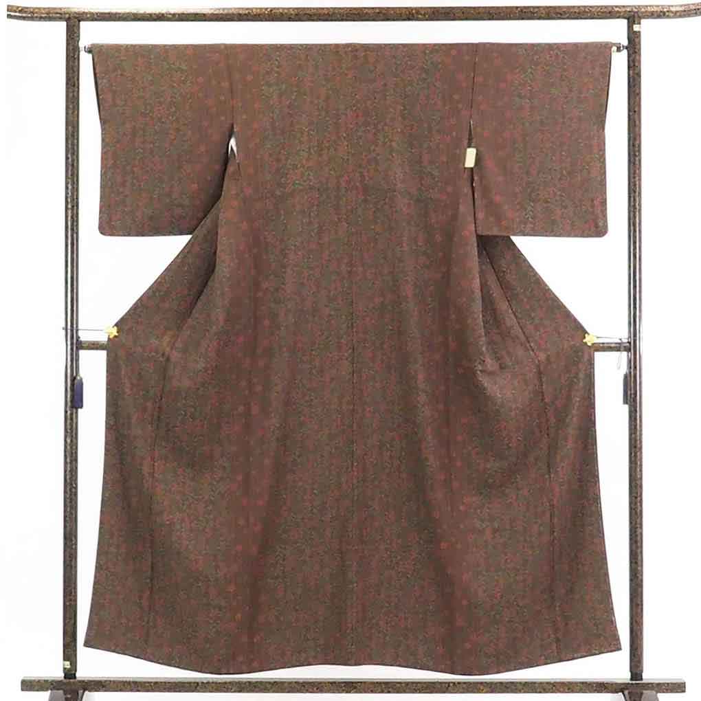 【在庫処分】リサイクル着物 小紋正絹茶色地小花柄袷小紋着物レディース【裄Mサイズ】身丈157cm 裄65cm 前幅26cm 後幅29cm 袖丈49cm【ランクA】